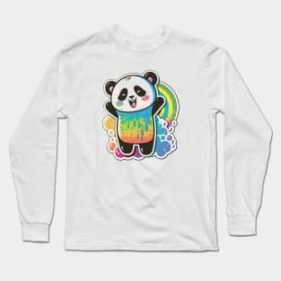 Cute Cartoon Panda Rainbow Colourful Funny Kawaii Long Sleeve T-Shirt